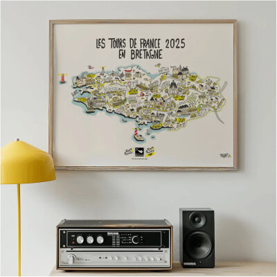 Carte tours de france homme femme 2025 bretagne idée cadeau fan cyclisme cycliste tour de france souvenir souvenirs 100% made in france l'afficheur français