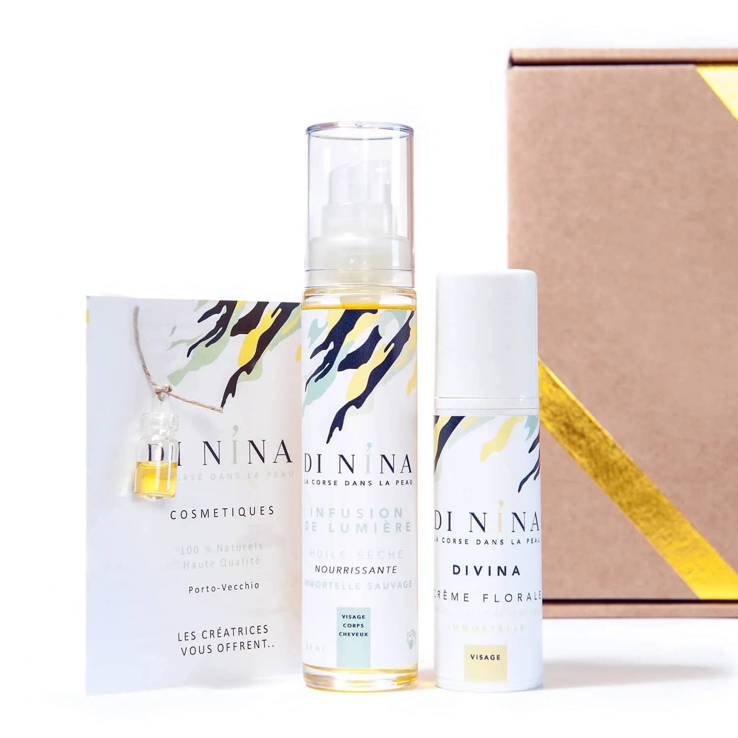 découverte de l'immortelle coffret visage et corps cosmétiques Di Nina corse Souvenirs 100% Made in France