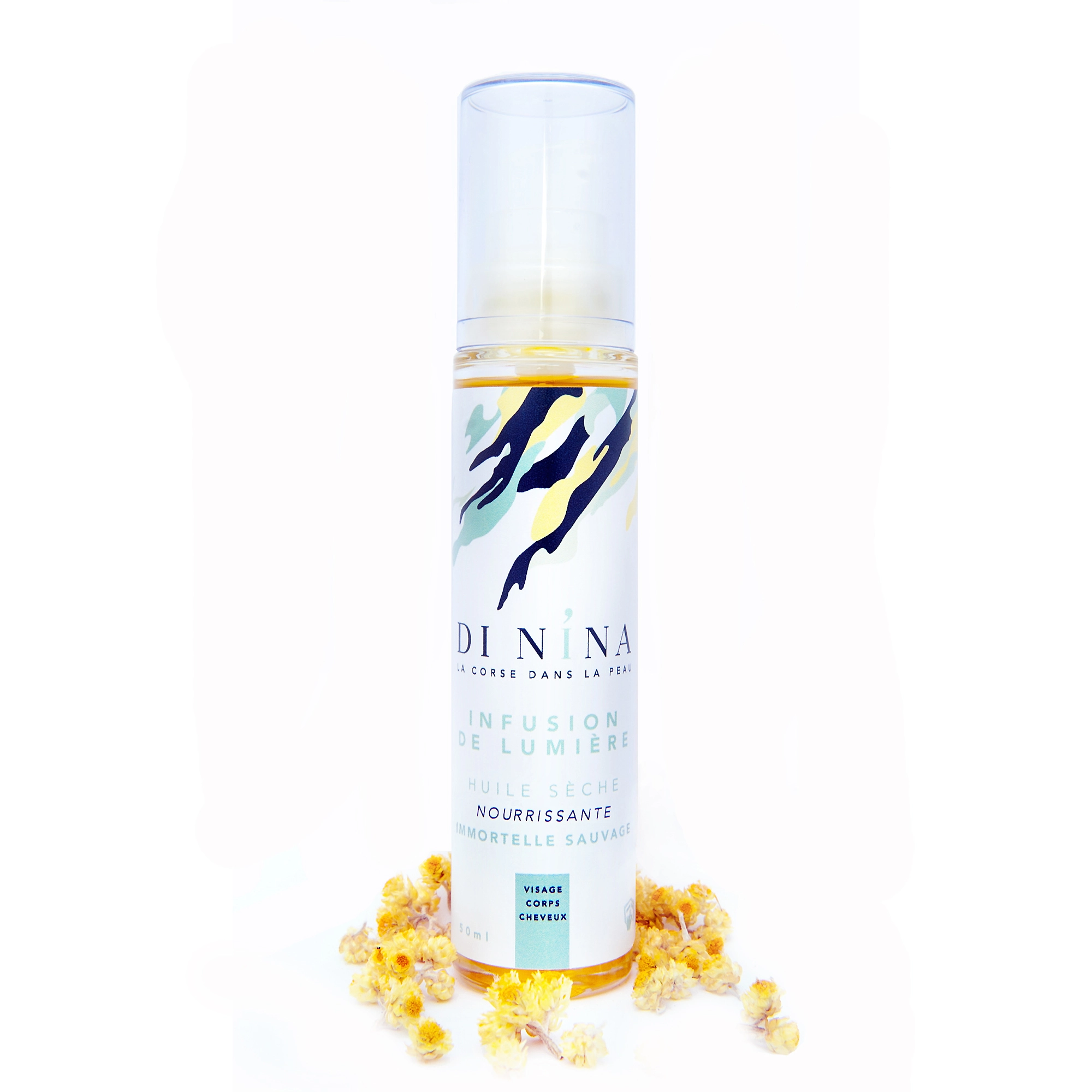 huile sèche fleur d'immortelle Di Nina cosmétiques corse Souvenirs 100% Made in France