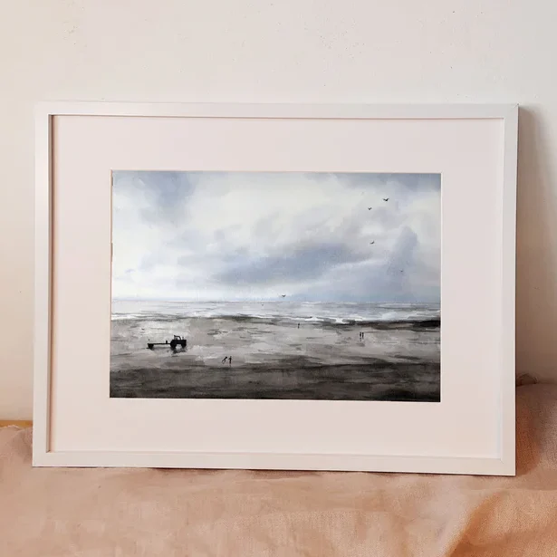 Reproduction aquarelle plage Agon coutainville Manche Normandie Emma de MOREL Souvenirs 100% Made in France