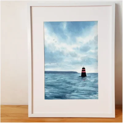 Affiche Reproduction Aquarelle Emma de Morel phare le loup Granville Normandie Souvenirs 100% made in France