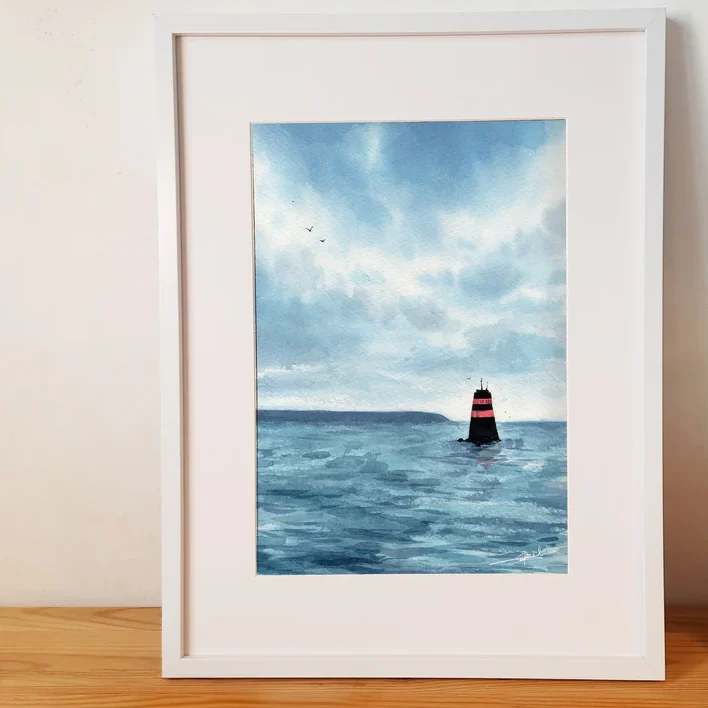 Affiche Reproduction Aquarelle Emma de Morel phare le loup Granville Normandie Souvenirs 100% made in France
