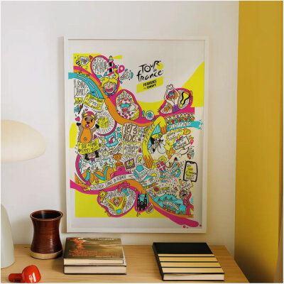 Affiche tour de france femme doodle art colorée souvenir cyclisme 100% made in France illustrée PAQAP