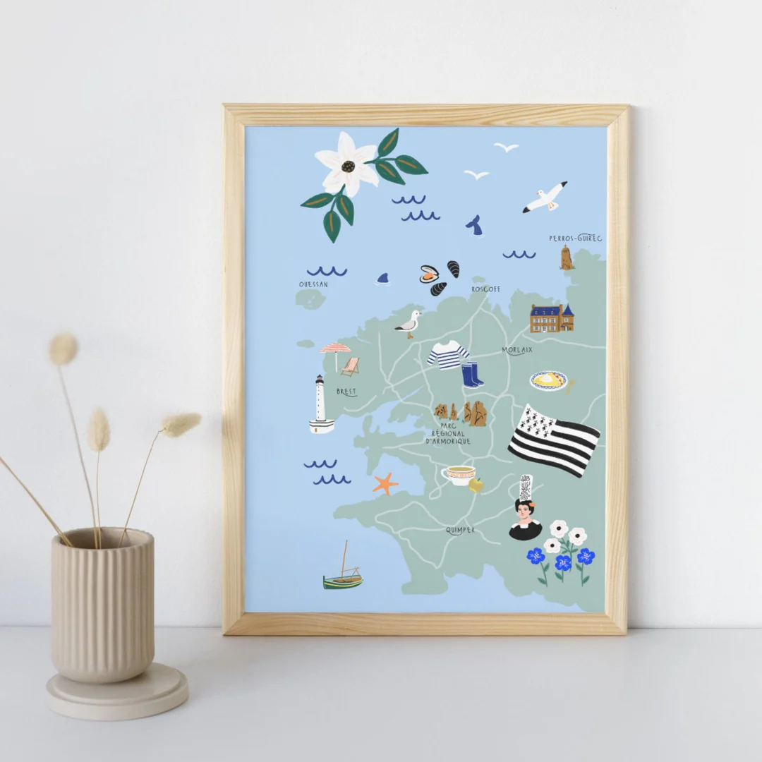 Affiche Bretagne Finistère souvenir souvenirs 100% Made in France idées cadeaux graphiste Slowing out city guide