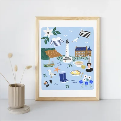 Affiche Bretagne souvenir souvenirs 100% Made in France idées cadeaux graphiste Slowing out city guide