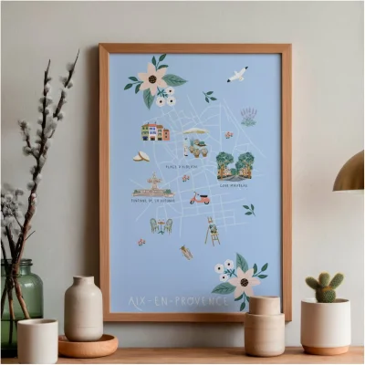 Affiche Aix Provence Alpes Côte d'Azur souvenir souvenirs 100% Made in France idées cadeaux graphiste Slowing out city guide