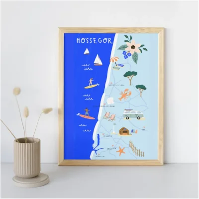 Affiche Hossegor Côte Landaise Nouvelle Aquitaine illustration slowing out Amélie Broddes A3 souvenirs 100% made in France