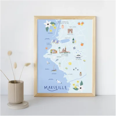 Affiche Marseille Provence Alpes Côte d'Azur souvenir souvenirs 100% Made in France idées cadeaux graphiste Slowing out city guide