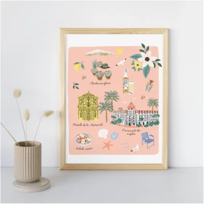 Affiche Nice Provence Alpes Côte d'Azur souvenir souvenirs 100% Made in France idées cadeaux graphiste Slowing out city guide