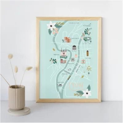 Affiche Lyon Auvergne Rohône Alpes illustration slowing out Amélie Broddes A3 souvenirs 100% made in France
