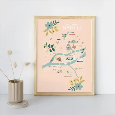 Affiche Nantes Pays de la Loire souvenir souvenirs 100% Made in France idées cadeaux graphiste Slowing out city guide