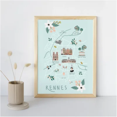 Affiche Rennes Bretagne souvenir souvenirs 100% Made in France idées cadeaux graphiste Slowing out city guide