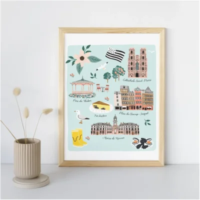 Affiche Rennes Bretagne souvenir souvenirs 100% Made in France idées cadeaux graphiste Slowing out city guide
