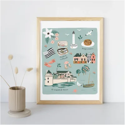 Affiche Vannes Bretagne souvenir souvenirs 100% Made in France idées cadeaux graphiste Slowing out city guide