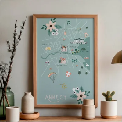 Affiche Annecy Auvergne Rhône Alpes illustration slowing out Amélie Broddes A3 souvenirs 100% made in France