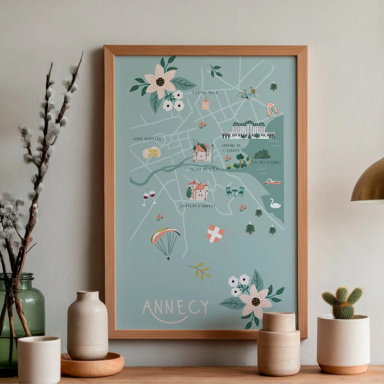 Affiche Annecy Auvergne Rhône Alpes illustration slowing out Amélie Broddes A3 souvenirs 100% made in France