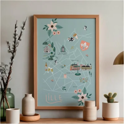 Affiche Lille Hauts-de-France illustration slowing out Amélie Broddes A3 souvenirs 100% made in France