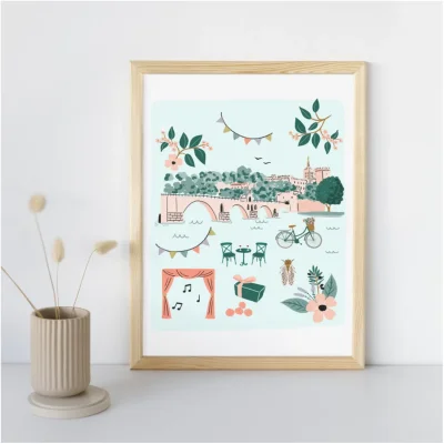 Affiche Avignon Provence Alpes Côte d'Azur souvenir souvenirs 100% Made in France idées cadeaux graphiste Slowing out city guide