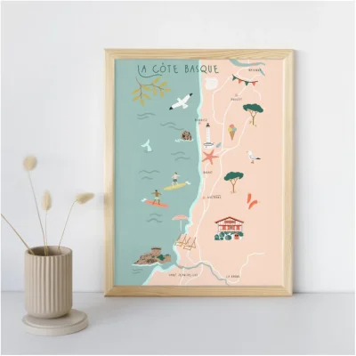 Affiche Biarritz Côte Basque Nouvelle Aquitaine illustration slowing out Amélie Broddes A3 souvenirs 100% made in France