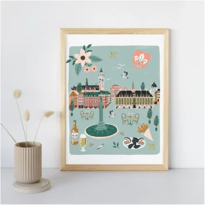 Affiche Lille Hauts-de-France illustration slowing out Amélie Broddes A3 souvenirs 100% made in France