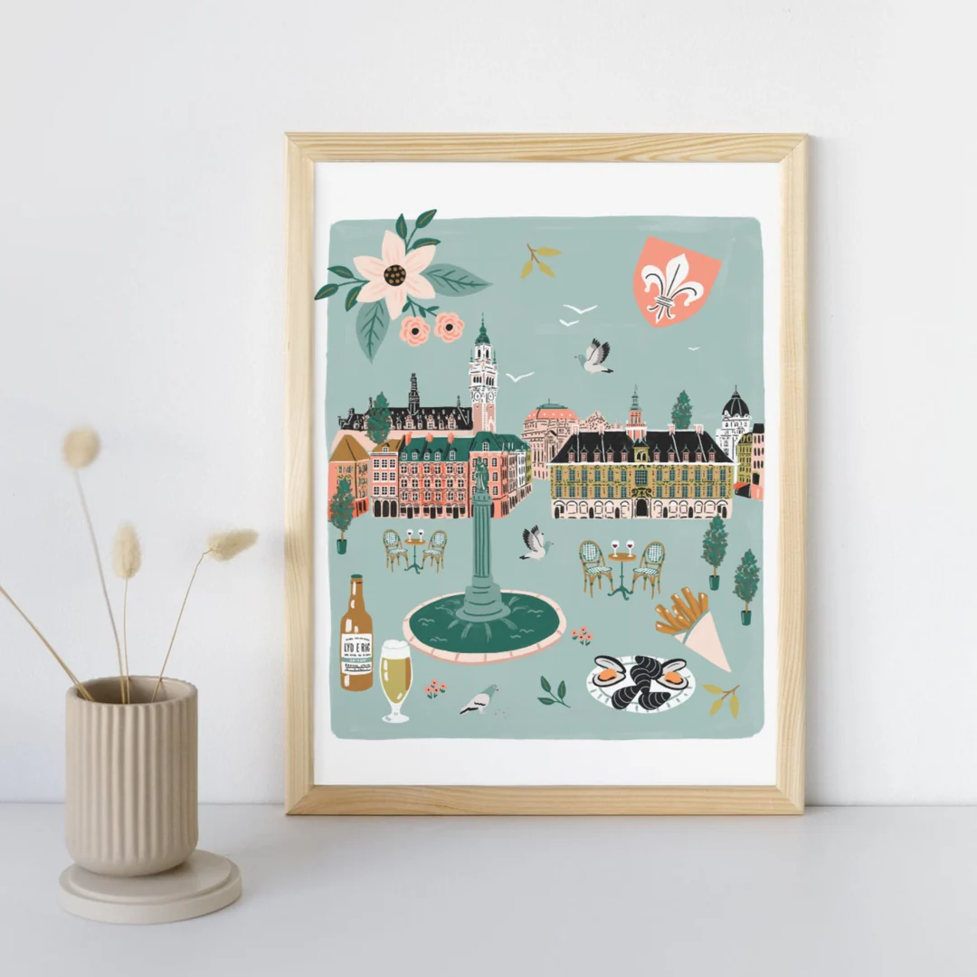 Affiche Lille Hauts-de-France illustration slowing out Amélie Broddes A3 souvenirs 100% made in France