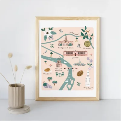 Affiche illustrée Toulouse Occitanie souvenir souvenirs 100% Made in France idées cadeaux graphiste Slowing out city guide