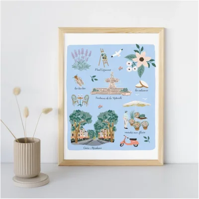 Affiche Aix Provence Alpes Côte d'Azur souvenir souvenirs 100% Made in France idées cadeaux graphiste Slowing out city guide