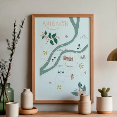 Affiche Avignon Provence Alpes Côte d'Azur souvenir souvenirs 100% Made in France idées cadeaux graphiste Slowing out city guide
