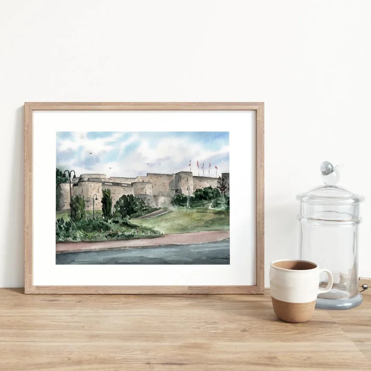 Affiche Aquarelle Château de Caen Calvados Normandie Emma de Morel SOUVENIRS 100% Made in France