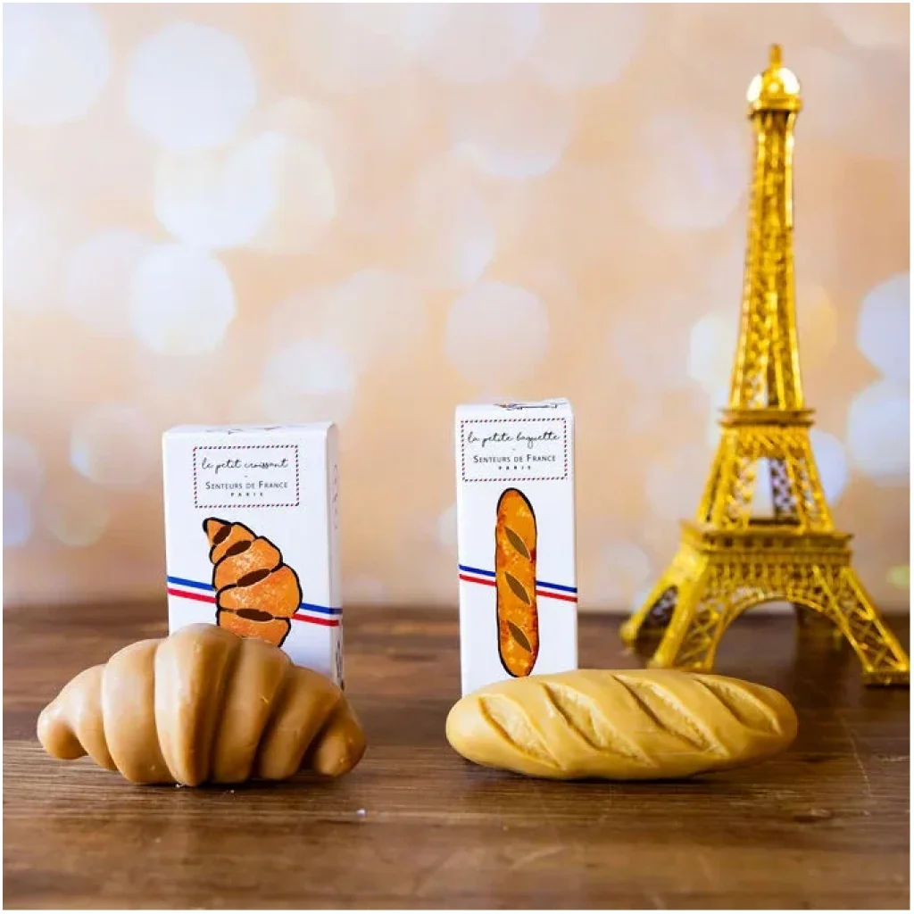 Duo de savonnettes baguette croissant Senteurs de France Tour eiffel french touch pain viennoiserie idée cadeau souvenir souvenirs france 100% made in France