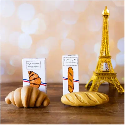 Duo de savonnettes baguette croissant Senteurs de France Tour eiffel french touch pain viennoiserie idée cadeau souvenir souvenirs france 100% made in France
