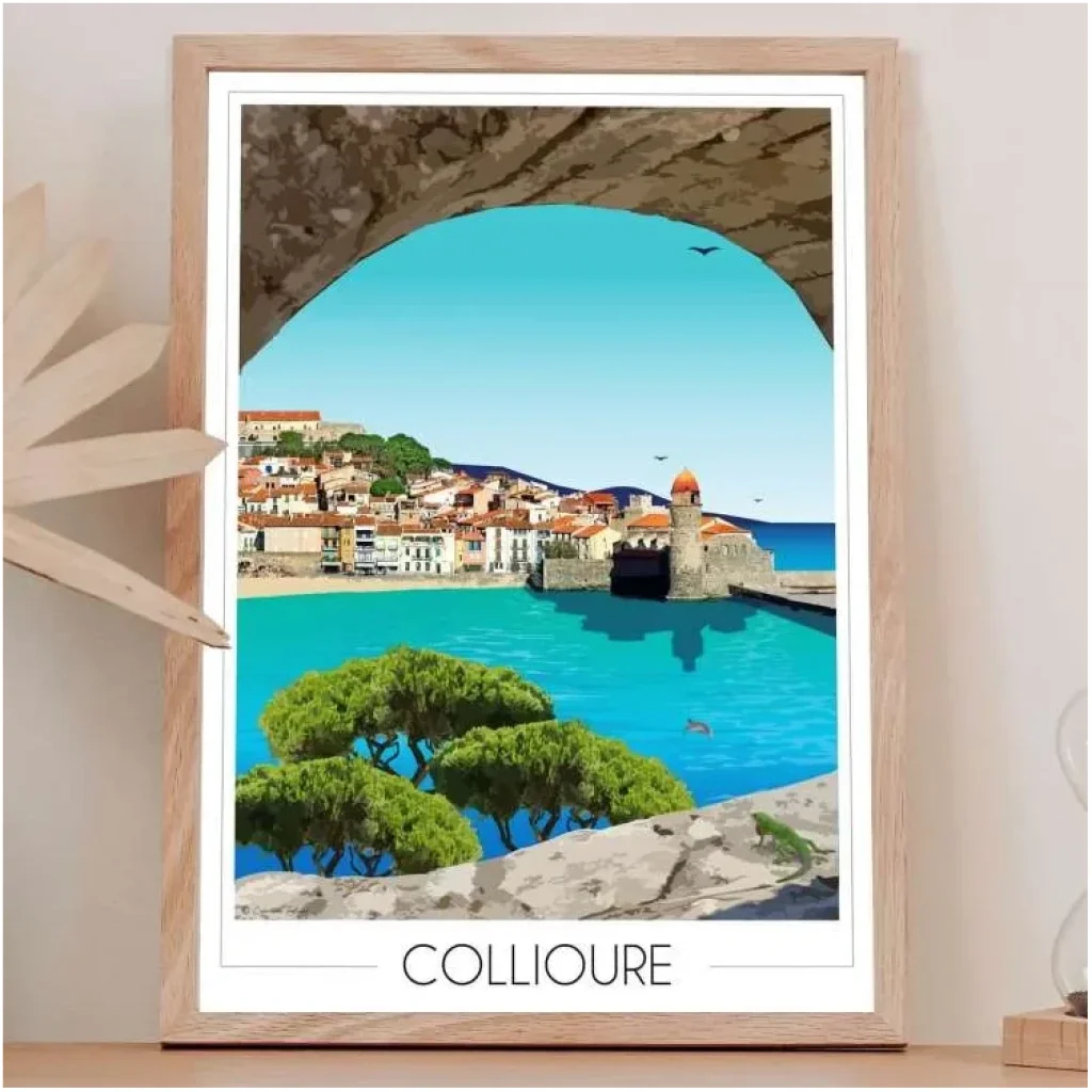 Affiche collioure village de pêcheurs Pyrénées Orientales Occitanie Foliove SOUVENIRS 100% Made in France