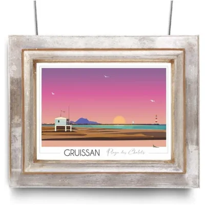Affiche Gruissan plage Pyrénées Orientales Occitanie Foliove SOUVENIRS 100% Made in France