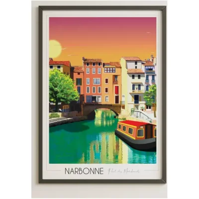 Affiche Narbonne Pont des Marchands Aude Occitanie Foliove SOUVENIRS 100% Made in France