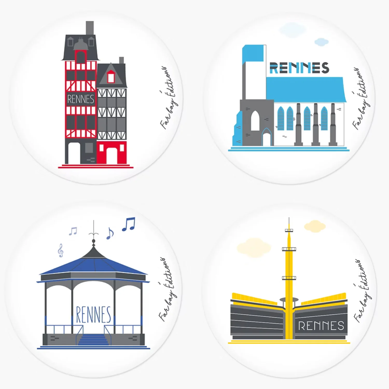 Magnet Rennes Thabor Place Champ Jacquet colombages Couvent des Jacobins Mabilay Idée cadeau 100% Made in France Far Bay editions
