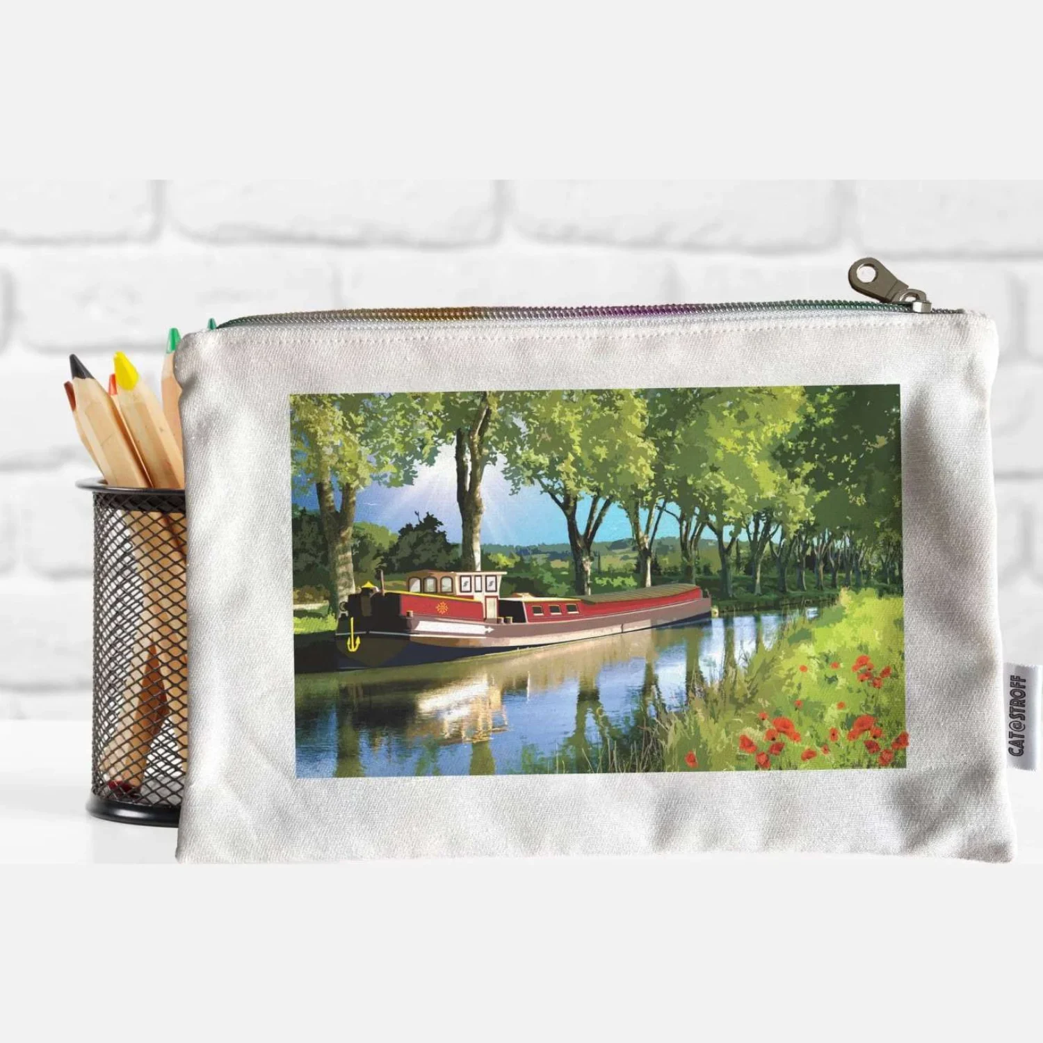 Pochette trousse Canal du Midi trousse Occitanie coton idée cadeau souvenir souvenirs 100% made in France Foliove
