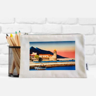 Pochette collioure trousse Occitanie coton idée cadeau souvenir souvenirs 100% made in France Foliove
