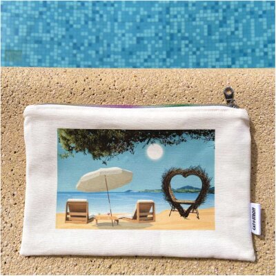 Pochette trousse Argelès sur mer coeur plage trousse Occitanie coton idée cadeau souvenir souvenirs 100% made in France Foliove