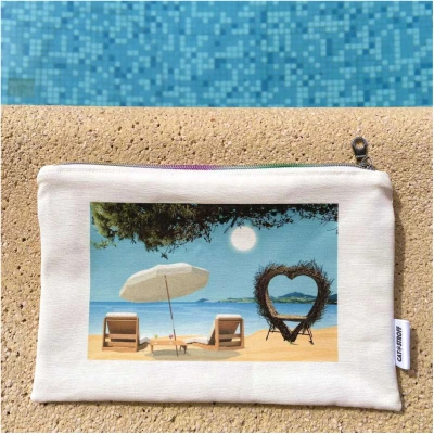 Pochette trousse Argelès sur mer coeur plage trousse Occitanie coton idée cadeau souvenir souvenirs 100% made in France Foliove