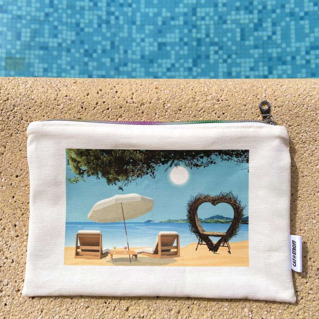 Pochette trousse Argelès sur mer coeur plage trousse Occitanie coton idée cadeau souvenir souvenirs 100% made in France Foliove