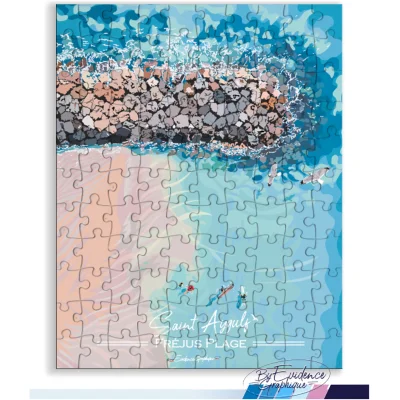 Puzzle plage Saint Aygulf fréjus provence alpes côte d'azur évidence graphique illustratrice graphiste idée cadeau souvenirs décoration airbnb 100% made in france
