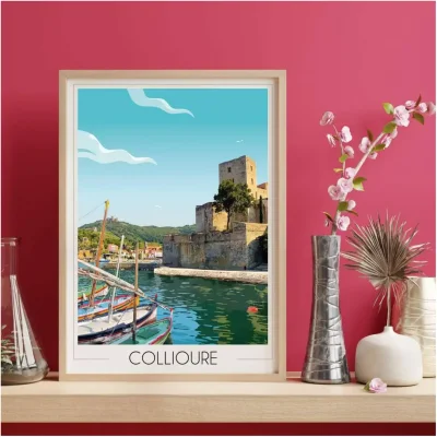 Affiche Collioure Château Royal Pyrénées Orientales Occitanie Foliove SOUVENIRS 100% Made in France