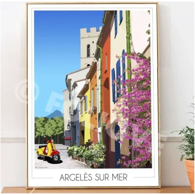 Affiche village d'Argelès sur Mer Pyrénées Orientales Occitanie Foliove SOUVENIRS 100% Made in France