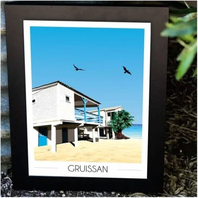 Affiche Gruissan maisons sur pilotis Pyrénées Orientales Occitanie Foliove SOUVENIRS 100% Made in France