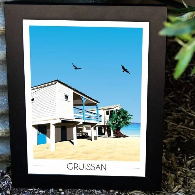 Affiche Gruissan maisons sur pilotis Pyrénées Orientales Occitanie Foliove SOUVENIRS 100% Made in France