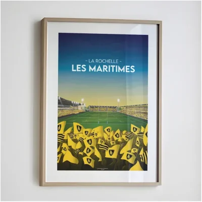 Affiche stade rochelais la rochelle les maritimes top 14 rugby idée cadeau déco 100% made in France rugbyman l'afficheur français