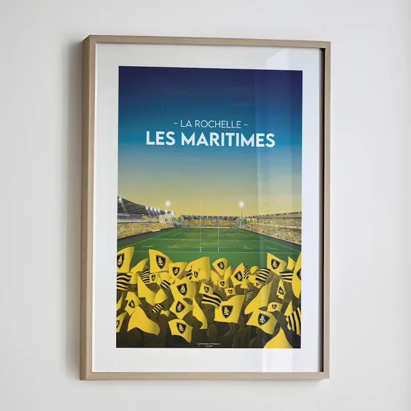 Affiche stade rochelais la rochelle les maritimes top 14 rugby idée cadeau déco 100% made in France rugbyman l'afficheur français