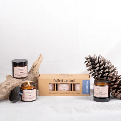 Coffret bougies parfumées été bassin d'Arcachon iodé mimosa pinède La bougie Phare idée cadeau 100% made in France souvenir souvenirs Nouvelle Aquitaine