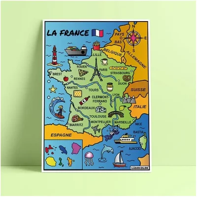 Coloriage velourscarte france ludocolor france idée cadeau loisirs créatif souvenir souvenirs 100% made in france Ludocolor