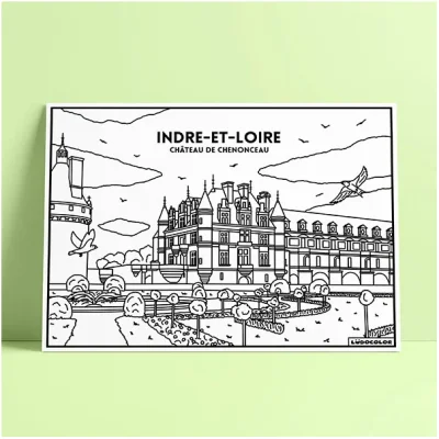 Coloriage velours château de chenonceau centre val de loire ludocolor france idée cadeau loisirs créatif souvenir souvenirs 100% made in france